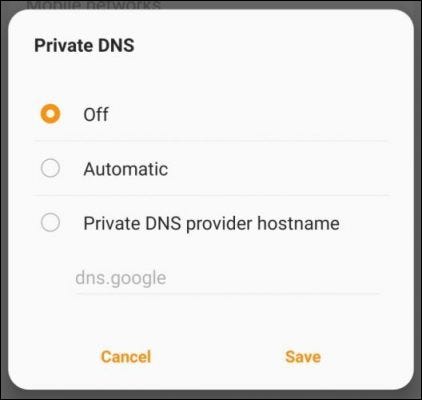 Opciones de DNS privado