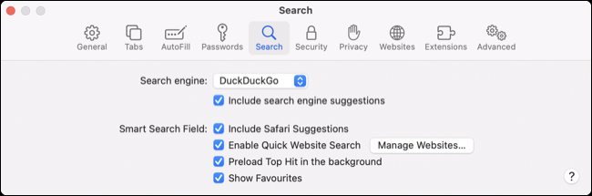 Revelar las preferencias del motor de búsqueda de Safari