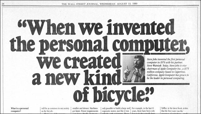 Extracto de un anuncio del Wall Street Journal de agosto de 198 de Apple