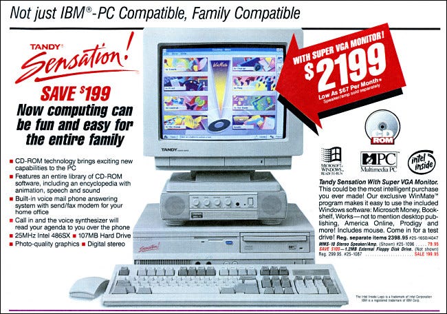 Un anuncio para la PC Tandy Sensation de 1993