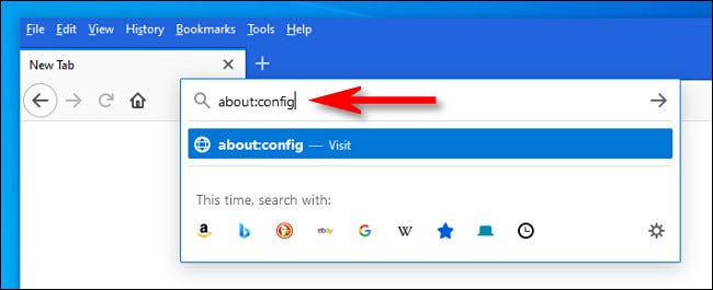 En Firefox, escribe "about:config" en la barra de direcciones y presiona Enter.