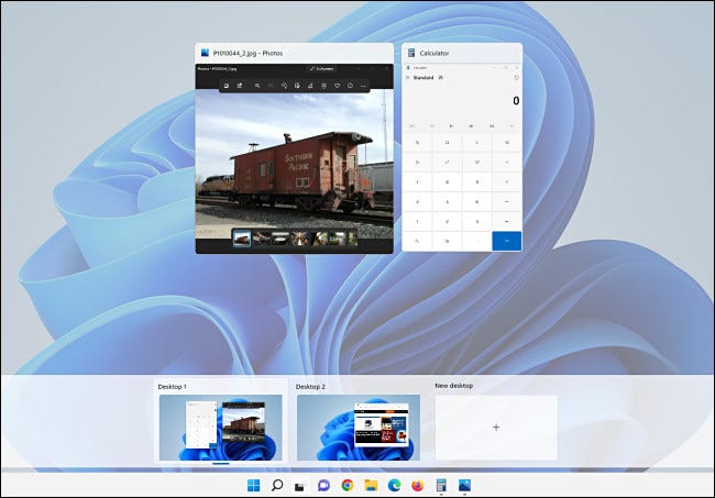 Un ejemplo de escritorios virtuales en Windows 11.