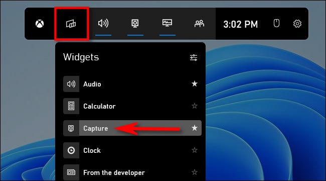 Haga clic en el botón "Widgets", luego seleccione "Capturar".