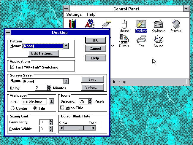 El panel de control de Windows 3.1