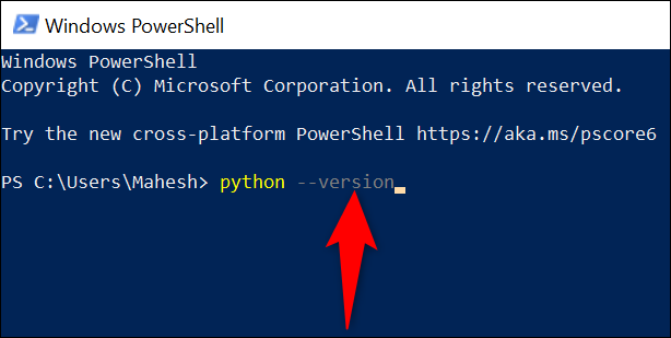 Acceda a la versión de Python en PowerShell.