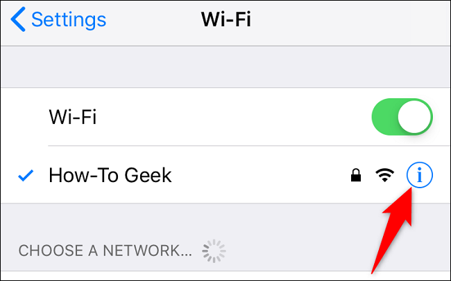 Seleccione "i" junto a una red Wi-Fi.