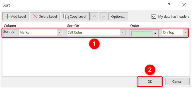 Ordenar datos por color en Excel.