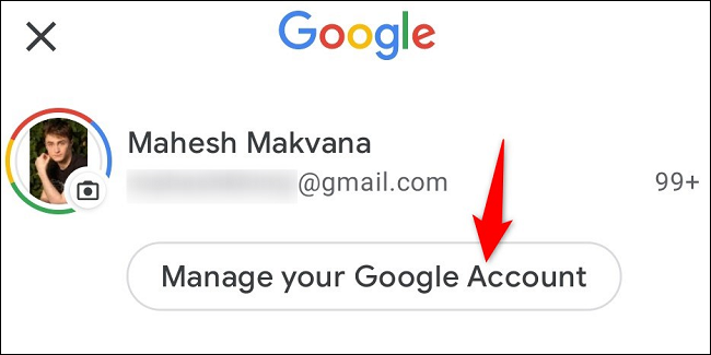 Toque "Administrar su cuenta de Google".