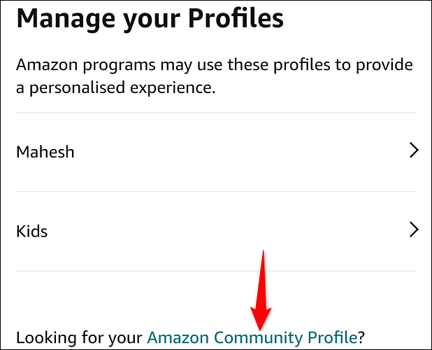 Tap "Amazon Community Profile."
