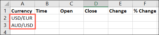 Pares de divisas en Excel
