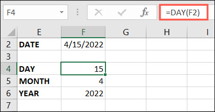 Función DÍA en Excel