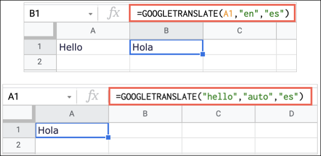 GOOGLETRANSLATE en Hojas de cálculo de Google