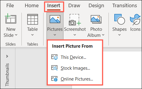 Insertar, Opciones de imagen en PowerPoint