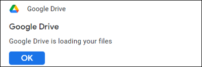 Mensaje de carga de archivos de Google Drive
