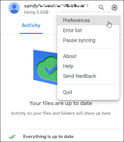 Abra las preferencias de Google Drive