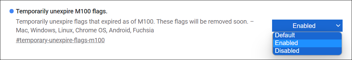 Opción "Banderas M100 que no caducan temporalmente"