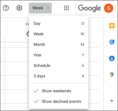 Ver opciones en Google Calendar