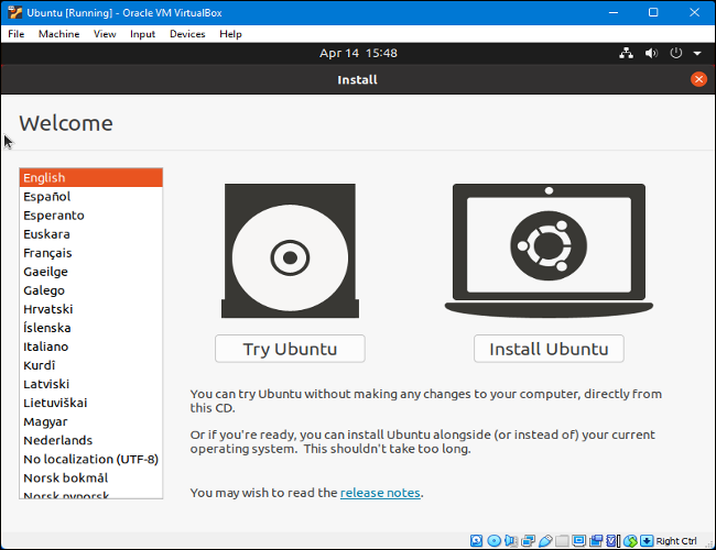 Arranque de VM en el instalador de Ubuntu