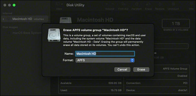 Borra "Macintosh HD" en la Utilidad de Discos.
