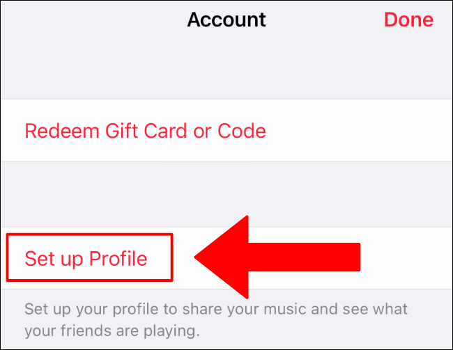 Encuentre el mensaje para configurar el perfil de Apple Music en iPhone