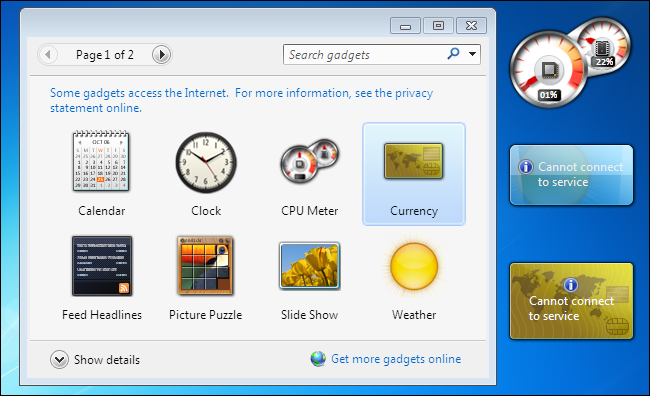 Gadgets en Windows 7