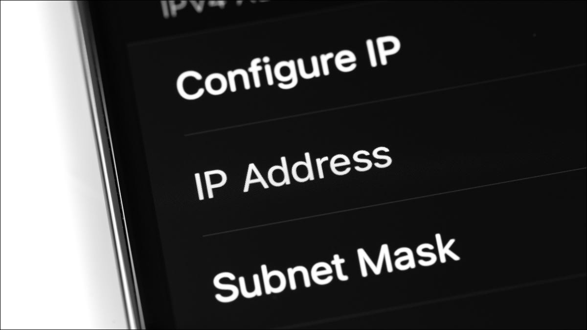 Primer plano de una pantalla de iPhone con enfoque en la configuración de la dirección IP