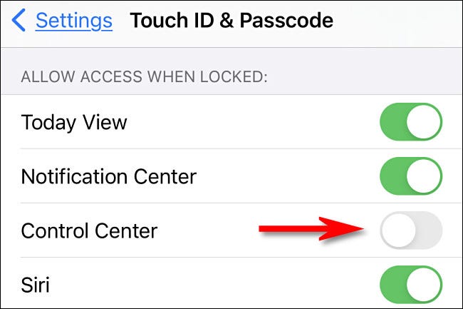 In Passcode settings, turn off the switch beside "Control Center."