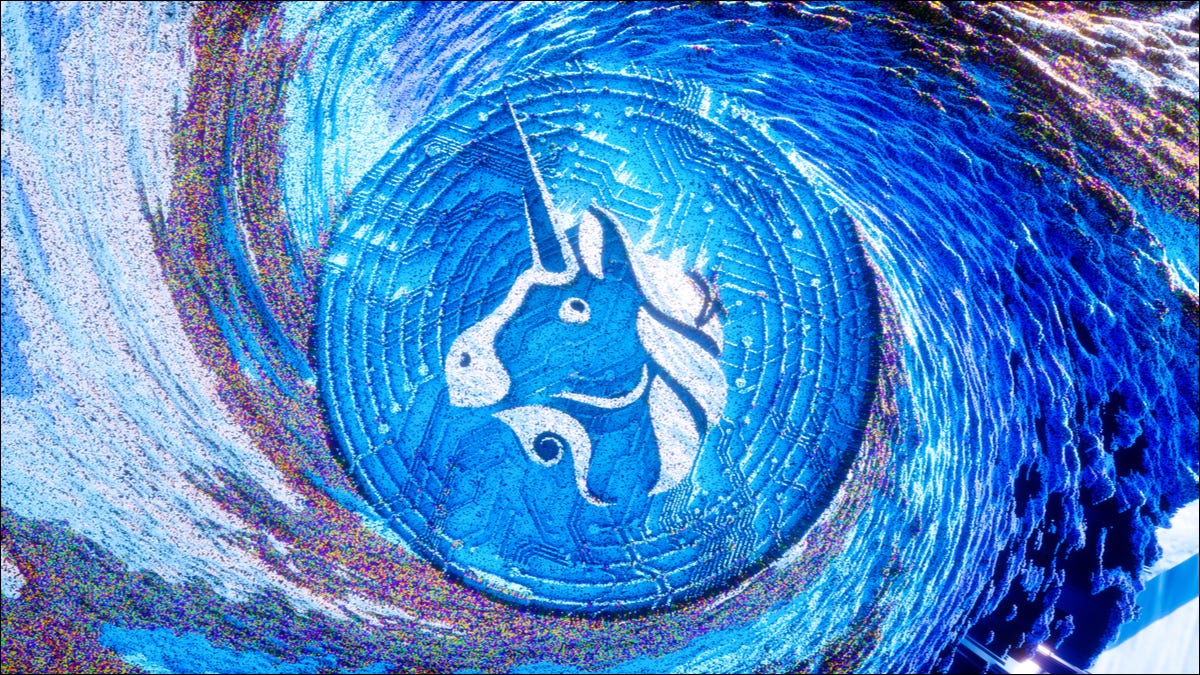 Arte de un logotipo de unicornio de Uniswap.