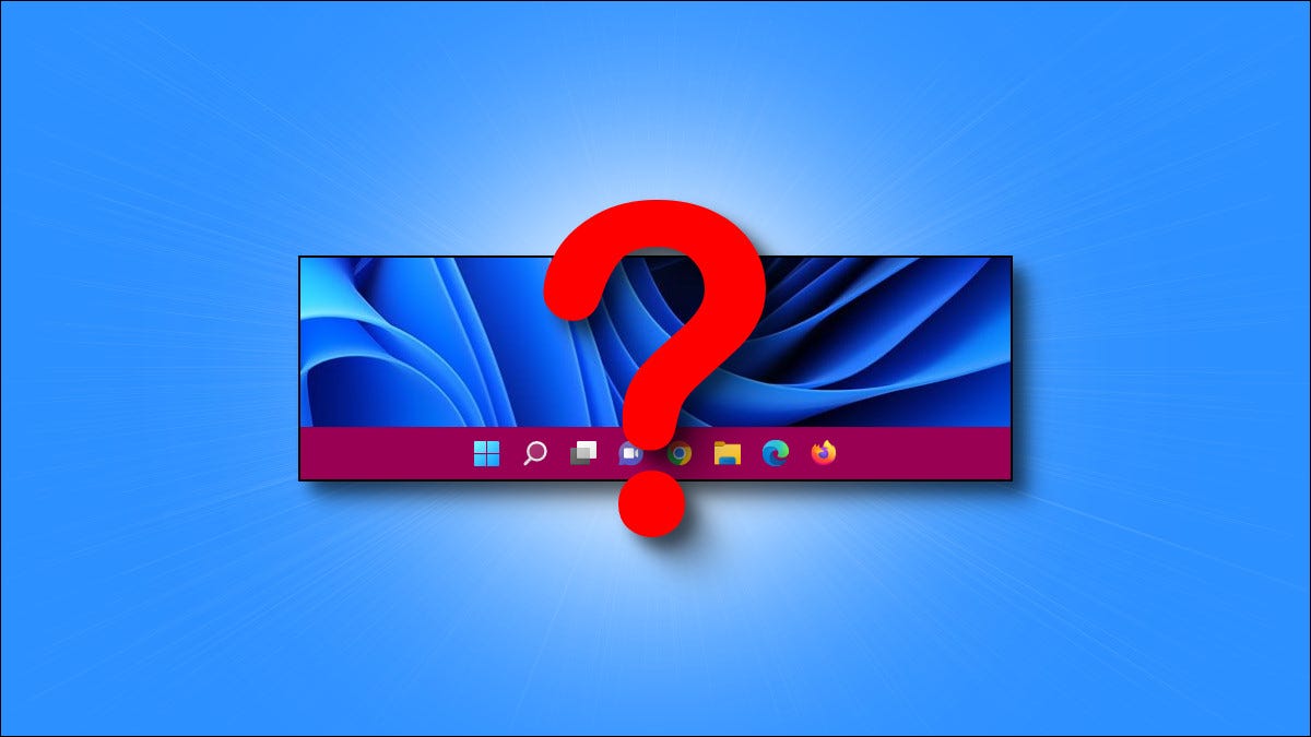 Una barra de tareas de Windows 11 con un signo de interrogación